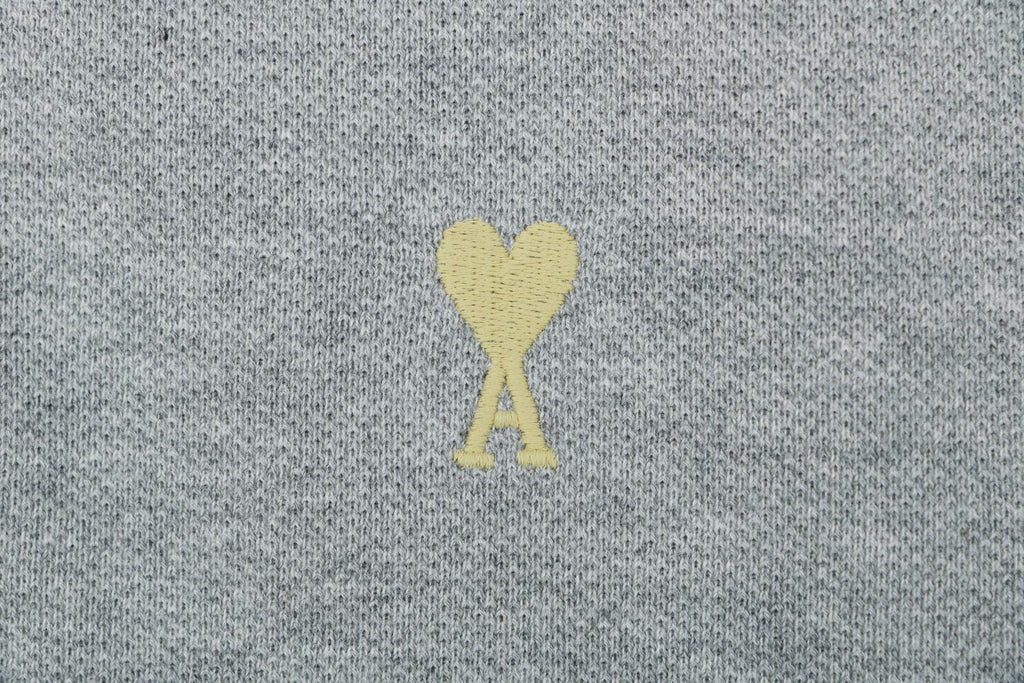AMI Paris Ami de Coeur Contrast Collar Polo Short Sleeve — Grey