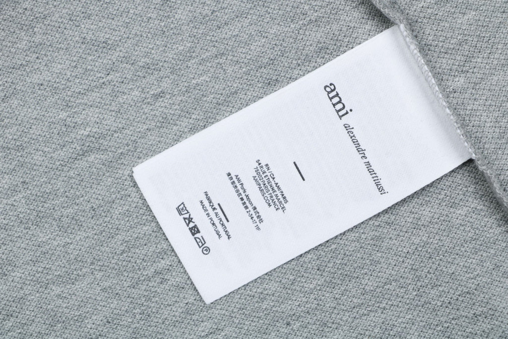 AMI Paris Ami de Coeur Contrast Collar Polo Short Sleeve — Grey