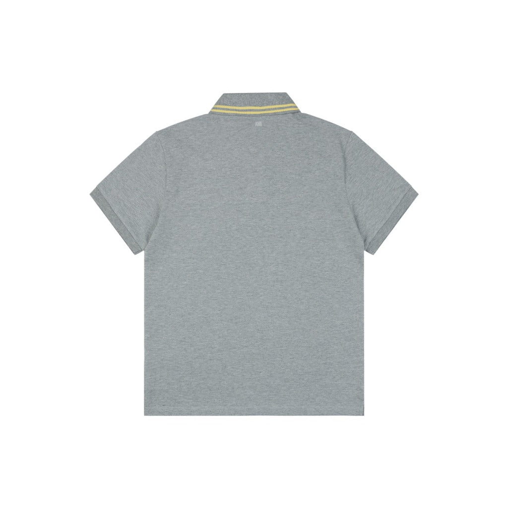 AMI Paris Ami de Coeur Contrast Collar Polo Short Sleeve — Grey