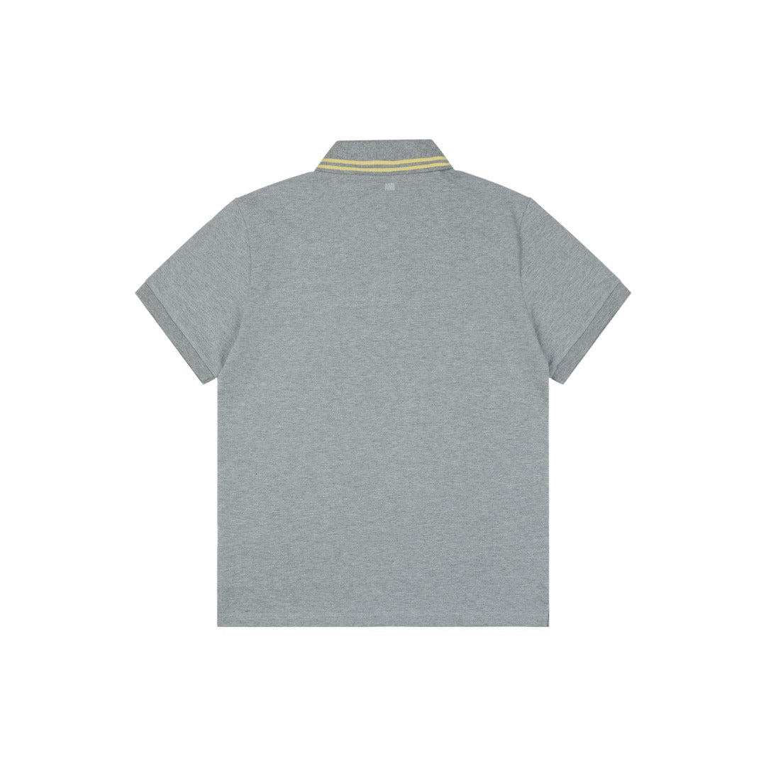 AMI Paris Ami de Coeur Contrast Collar Polo Short Sleeve — Grey