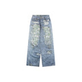 Acne Studios 1981M Distressed Rose Print Jeans — Light Blue