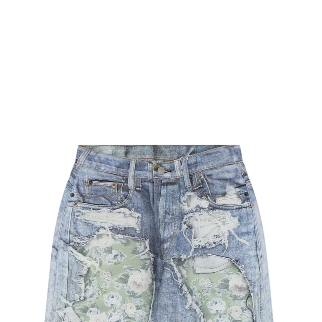 Acne Studios 1981M Distressed Rose Print Jeans — Light Blue