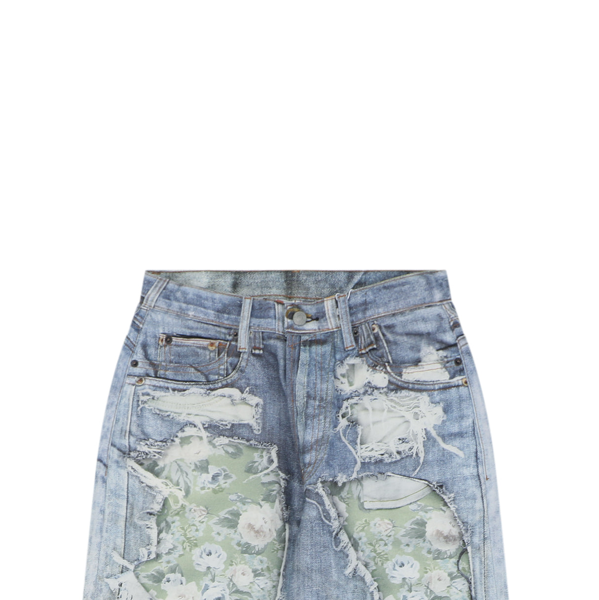 Acne Studios 1981M Distressed Rose Print Jeans — Light Blue