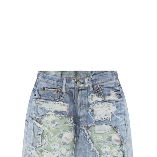 Acne Studios 1981M Distressed Rose Print Jeans — Light Blue