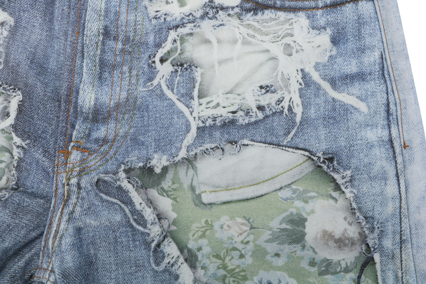 Acne Studios 1981M Distressed Rose Print Jeans — Light Blue