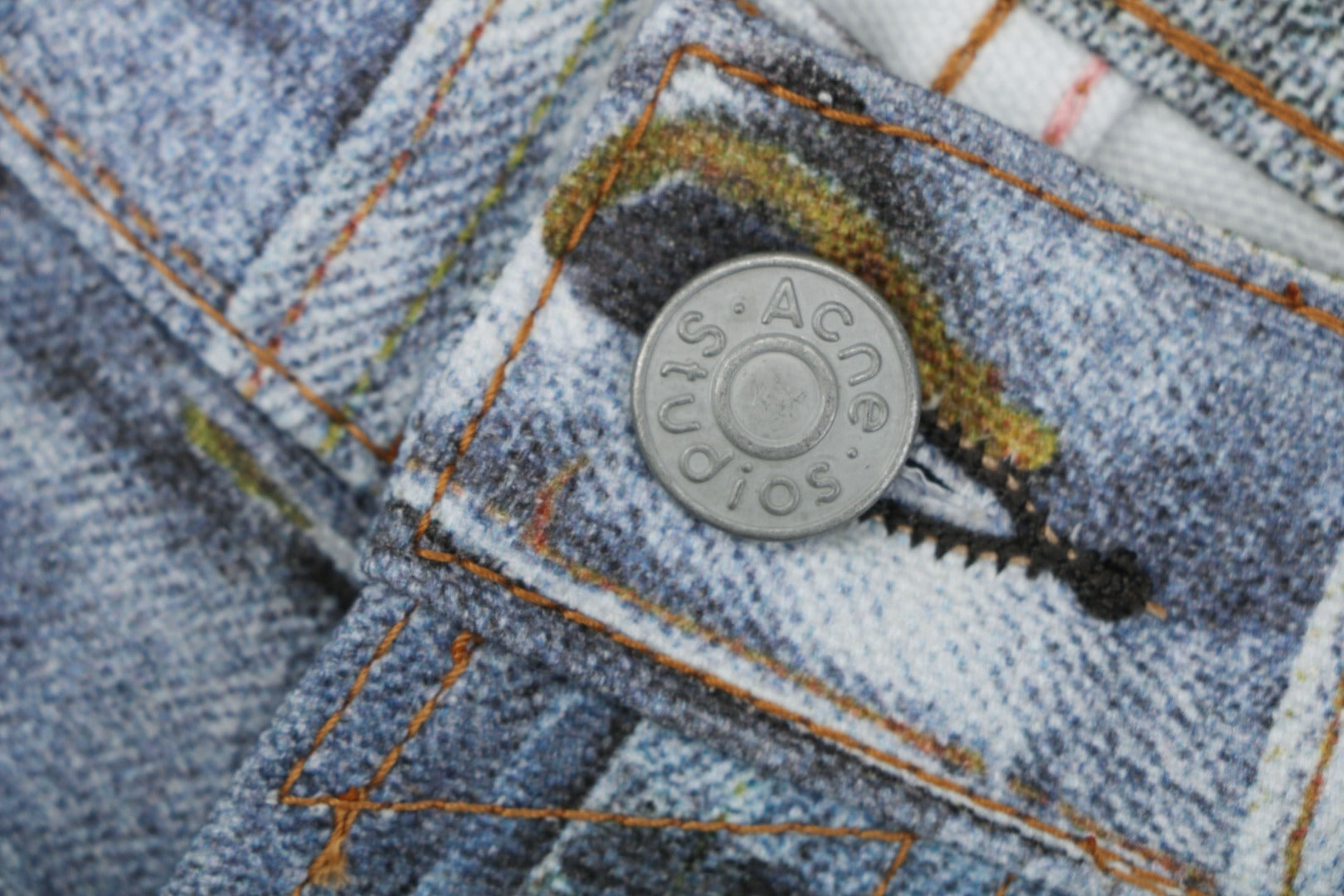 Acne Studios 1981M Distressed Rose Print Jeans — Light Blue