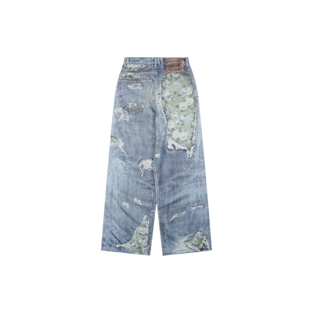 Acne Studios 1981M Distressed Rose Print Jeans — Light Blue