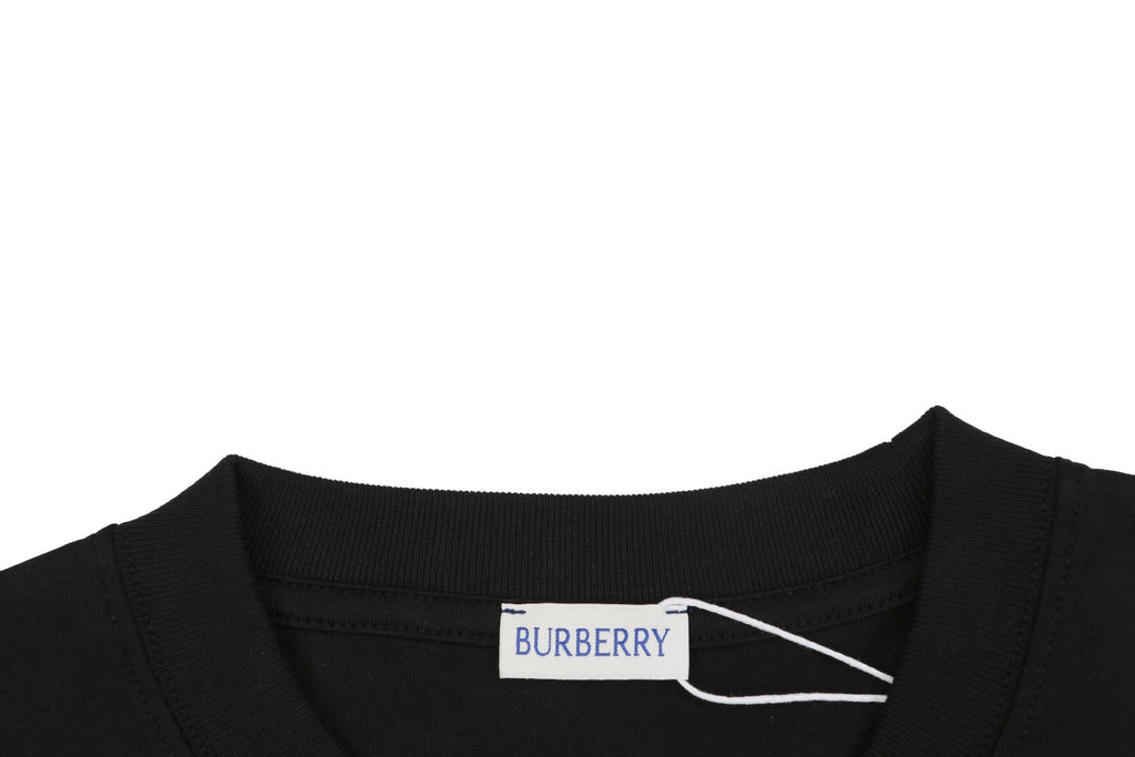 Burberry Vintage Check Pocket Blue Equestrian Knight Short Sleeve Tee — Black