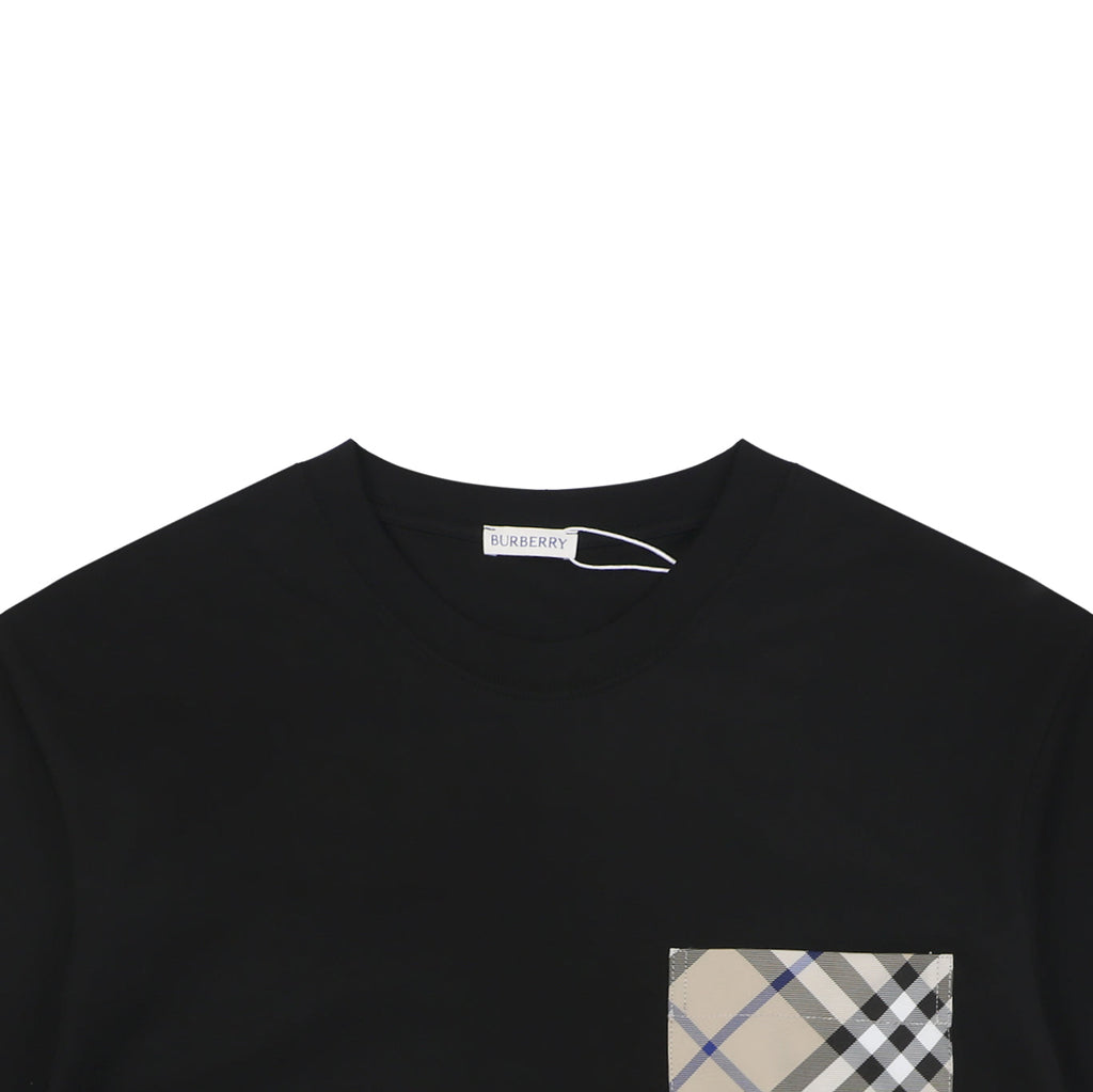 Burberry Vintage Check Pocket Blue Equestrian Knight Short Sleeve Tee — Black