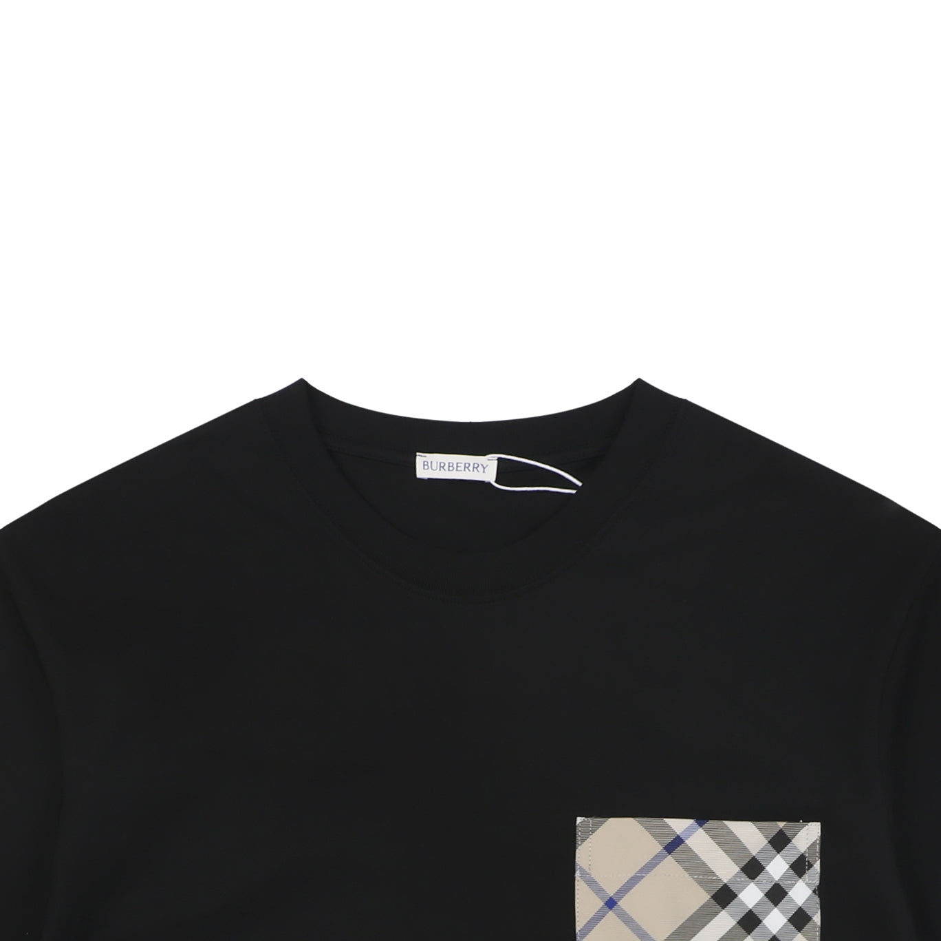 Burberry Vintage Check Pocket Blue Equestrian Knight Short Sleeve Tee — Black
