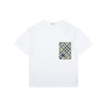 Burberry Vintage Check Pocket Blue Equestrian Knight Short Sleeve Tee — White