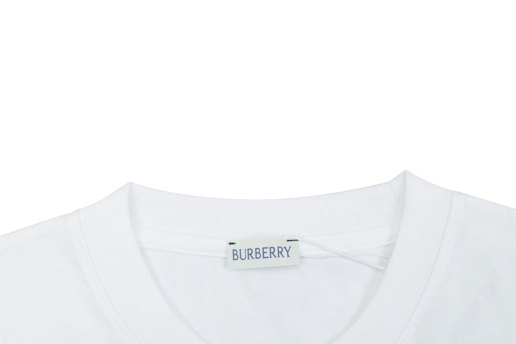 Burberry Vintage Check Pocket Blue Equestrian Knight Short Sleeve Tee — White