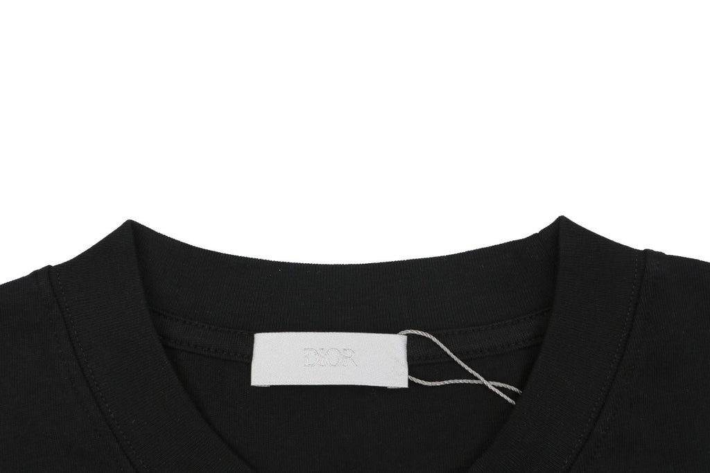 Dior Front & Back Signature Script Embroidered Short Sleeve Tee — Black