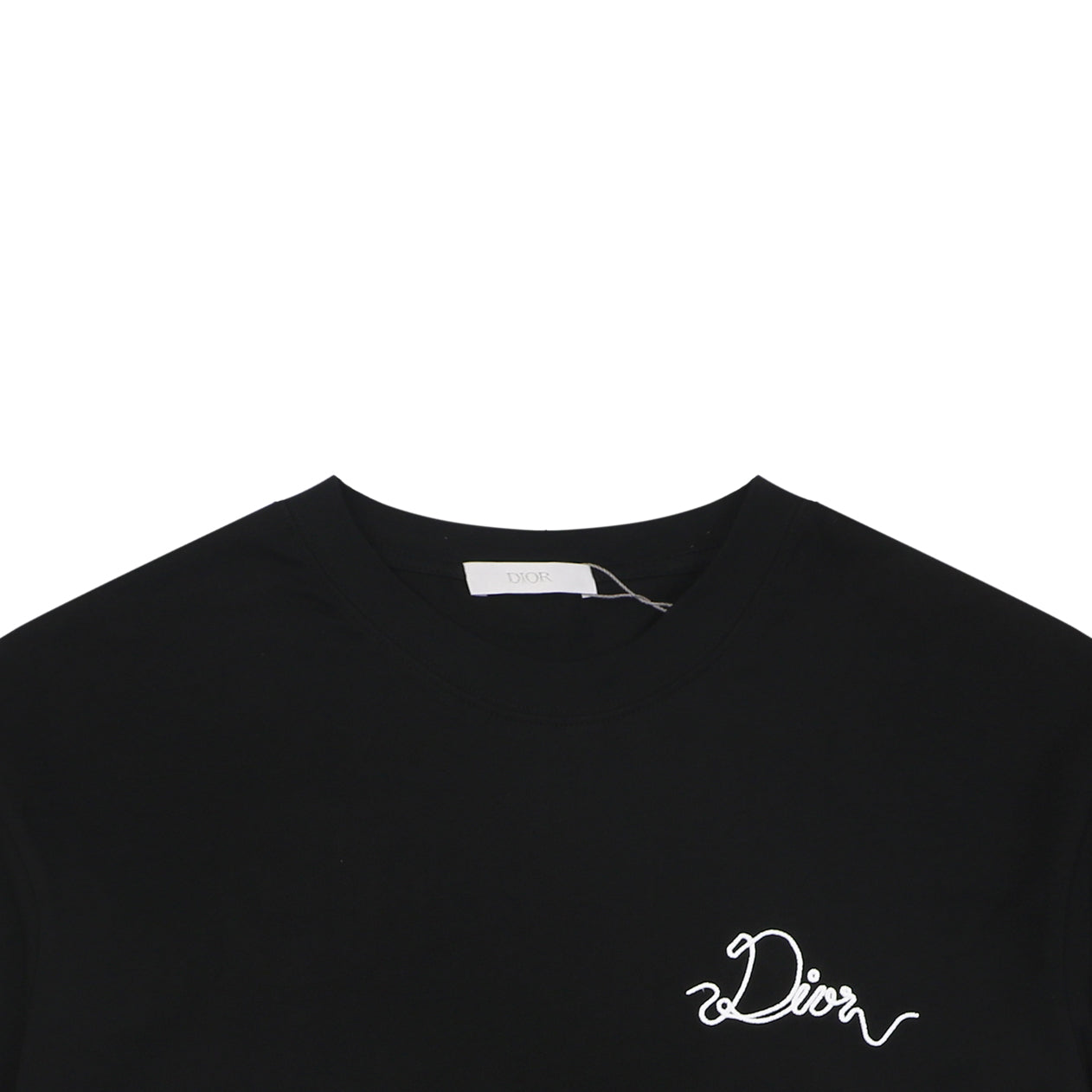 Dior Front & Back Signature Script Embroidered Short Sleeve Tee — Black