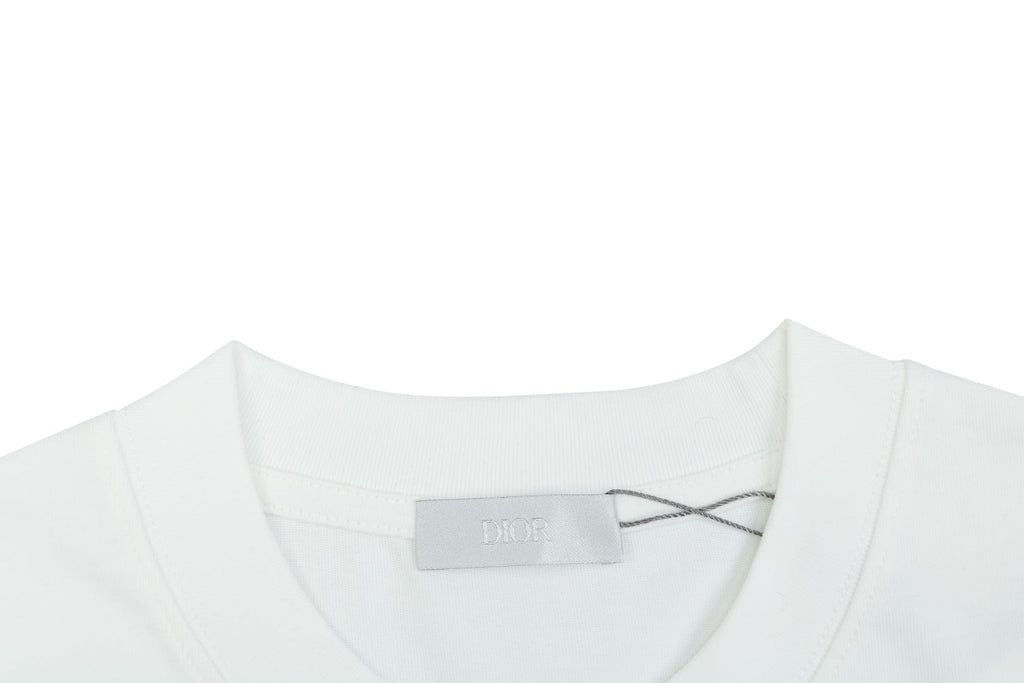Dior Front & Back Signature Script Embroidered Short Sleeve Tee — White