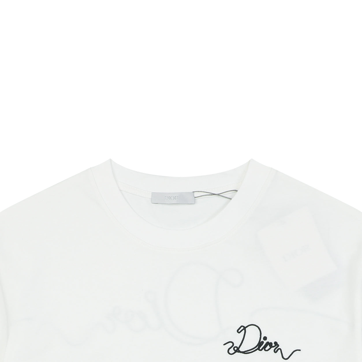 Dior Front & Back Signature Script Embroidered Short Sleeve Tee — White