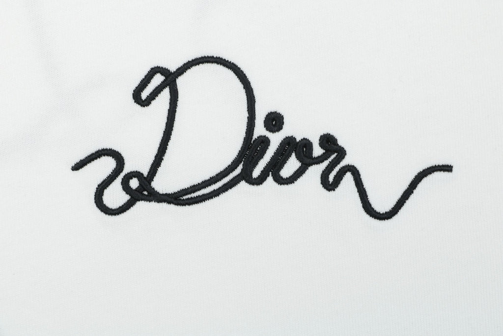 Dior Front & Back Signature Script Embroidered Short Sleeve Tee — White