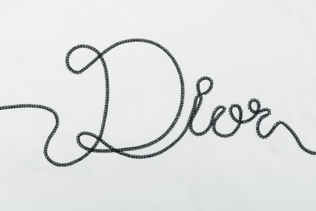 Dior Front & Back Signature Script Embroidered Short Sleeve Tee — White