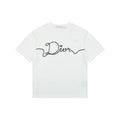 Dior Oversized Bee Signature Script Embroidered Short Sleeve Tee — White