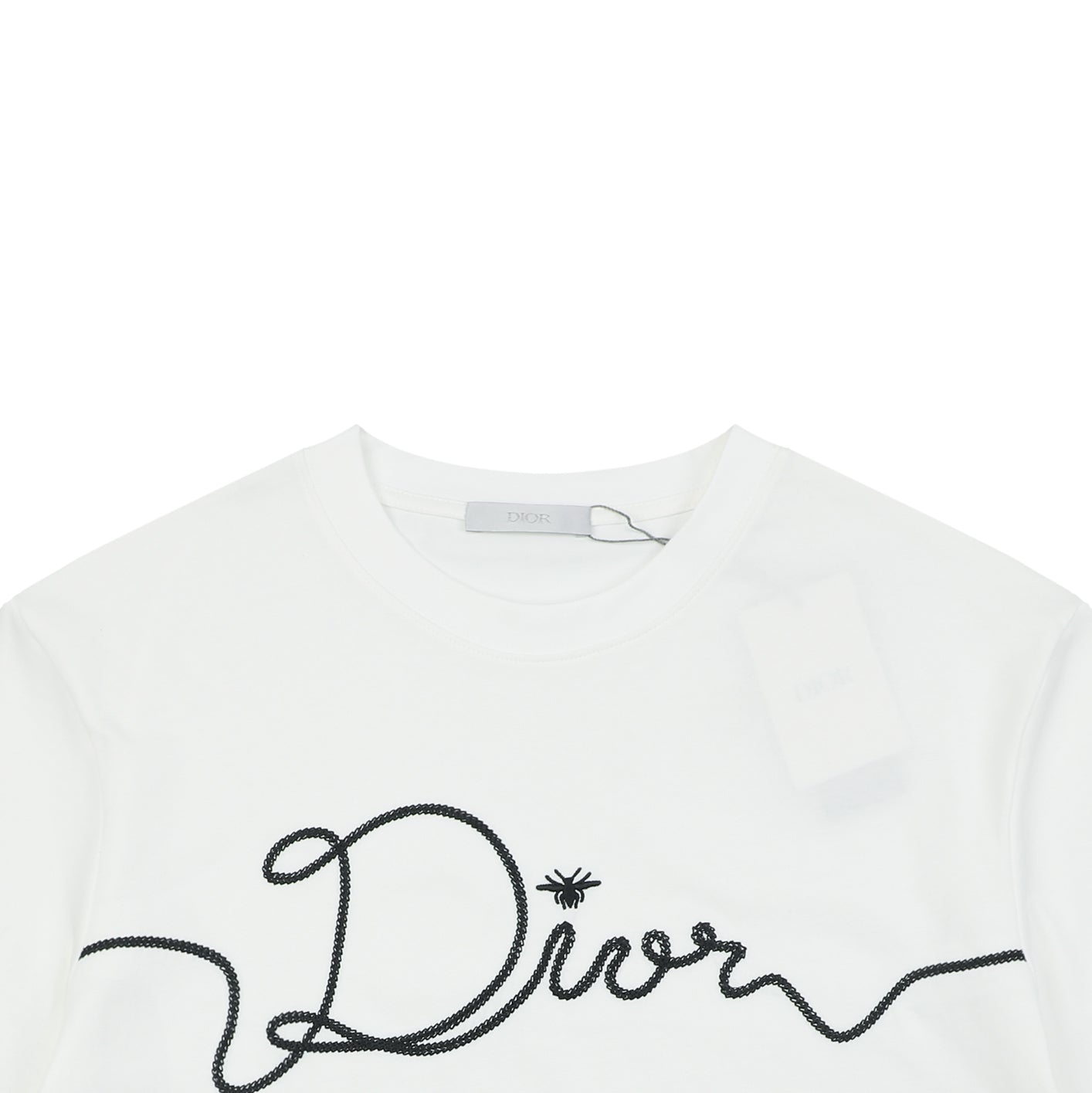 Dior Oversized Bee Signature Script Embroidered Short Sleeve Tee — White