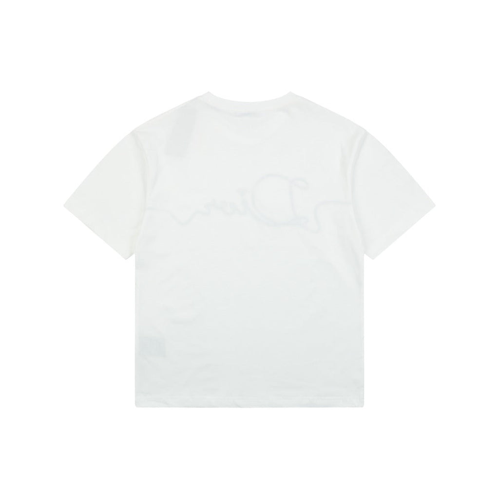 Dior Oversized Bee Signature Script Embroidered Short Sleeve Tee — White