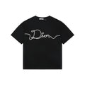 Dior Oversized Bee Signature Script Embroidered Short Sleeve Tee — Black