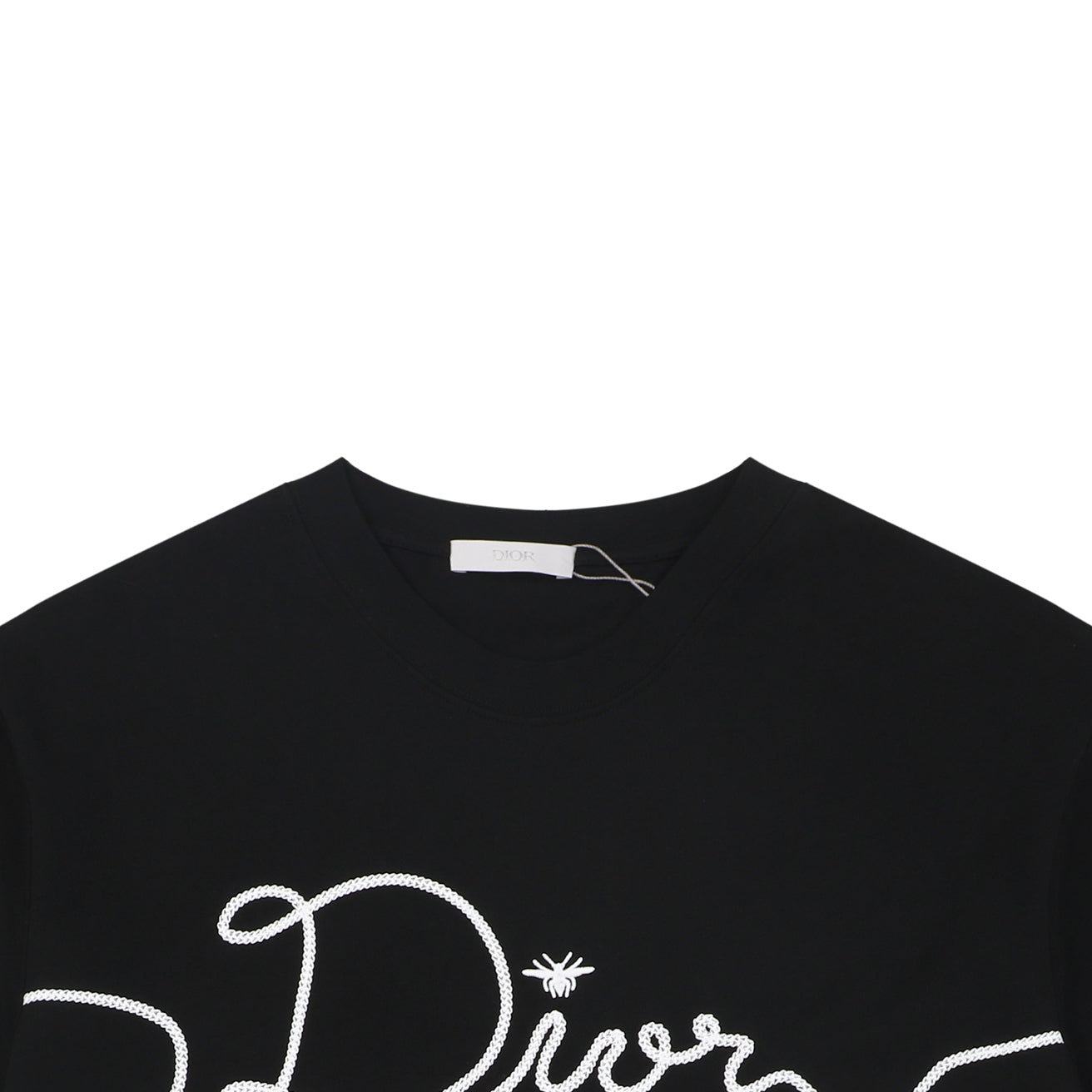 Dior Oversized Bee Signature Script Embroidered Short Sleeve Tee — Black