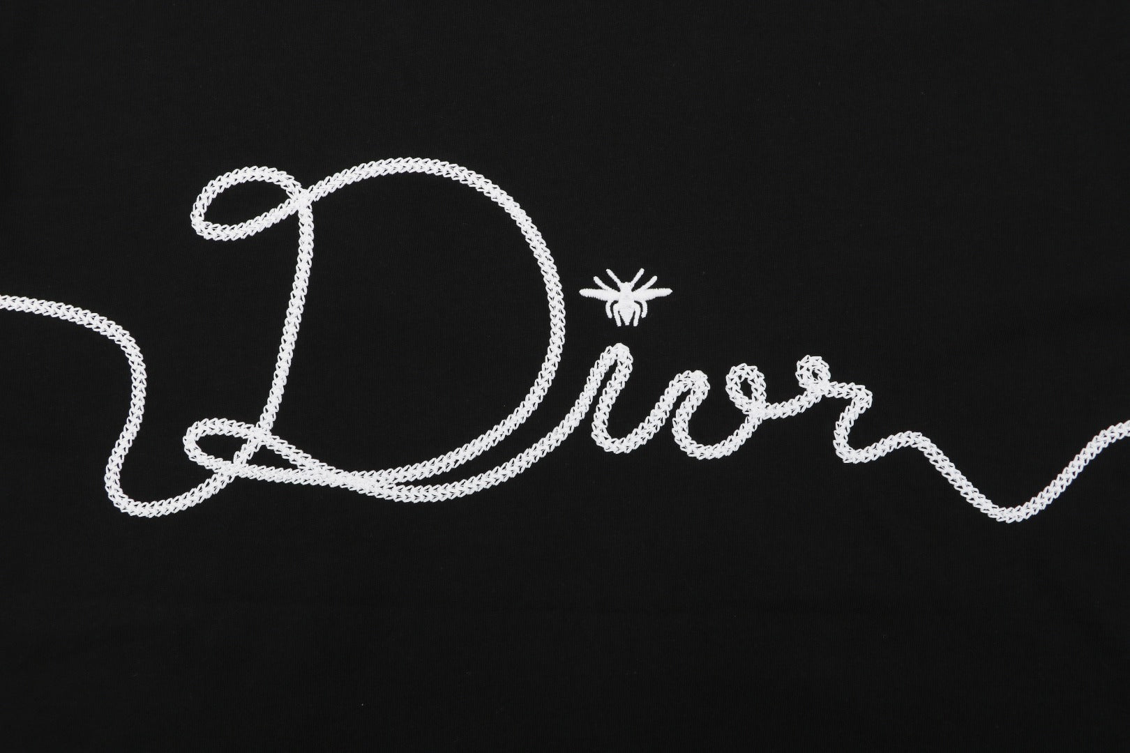 Dior Oversized Bee Signature Script Embroidered Short Sleeve Tee — Black