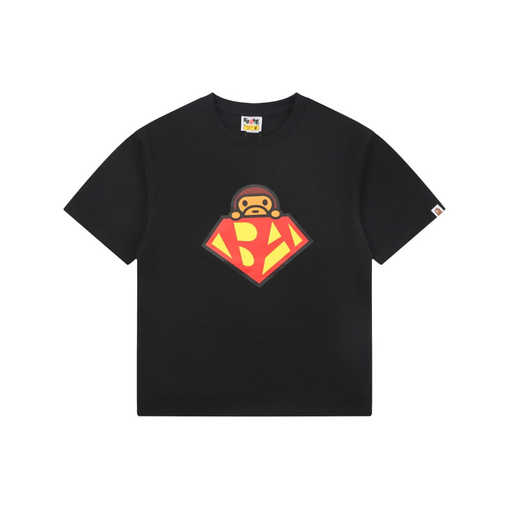 BAPE Baby Milo Superman Print Short Sleeve Tee — Black