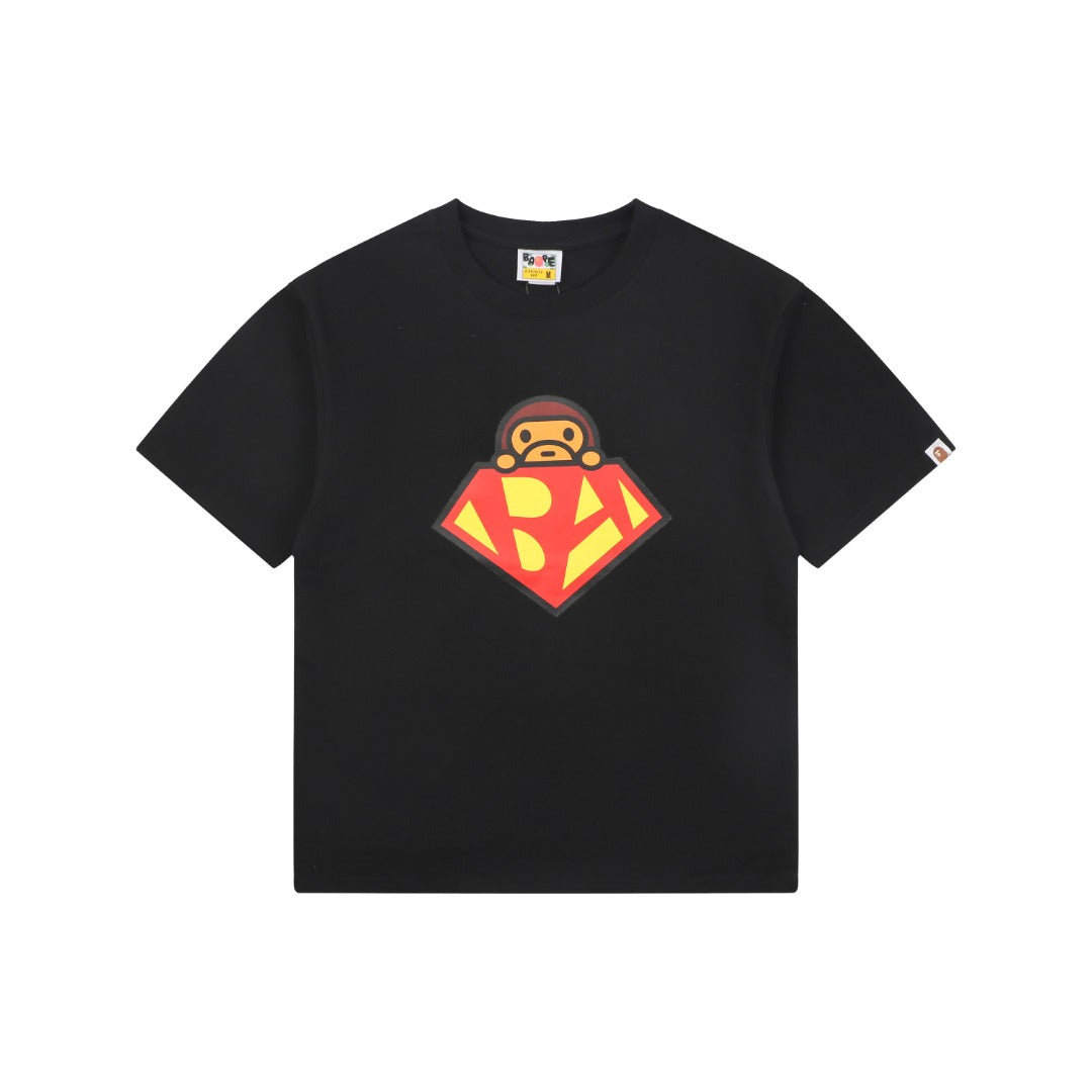 BAPE Baby Milo Superman Print Short Sleeve Tee — Black