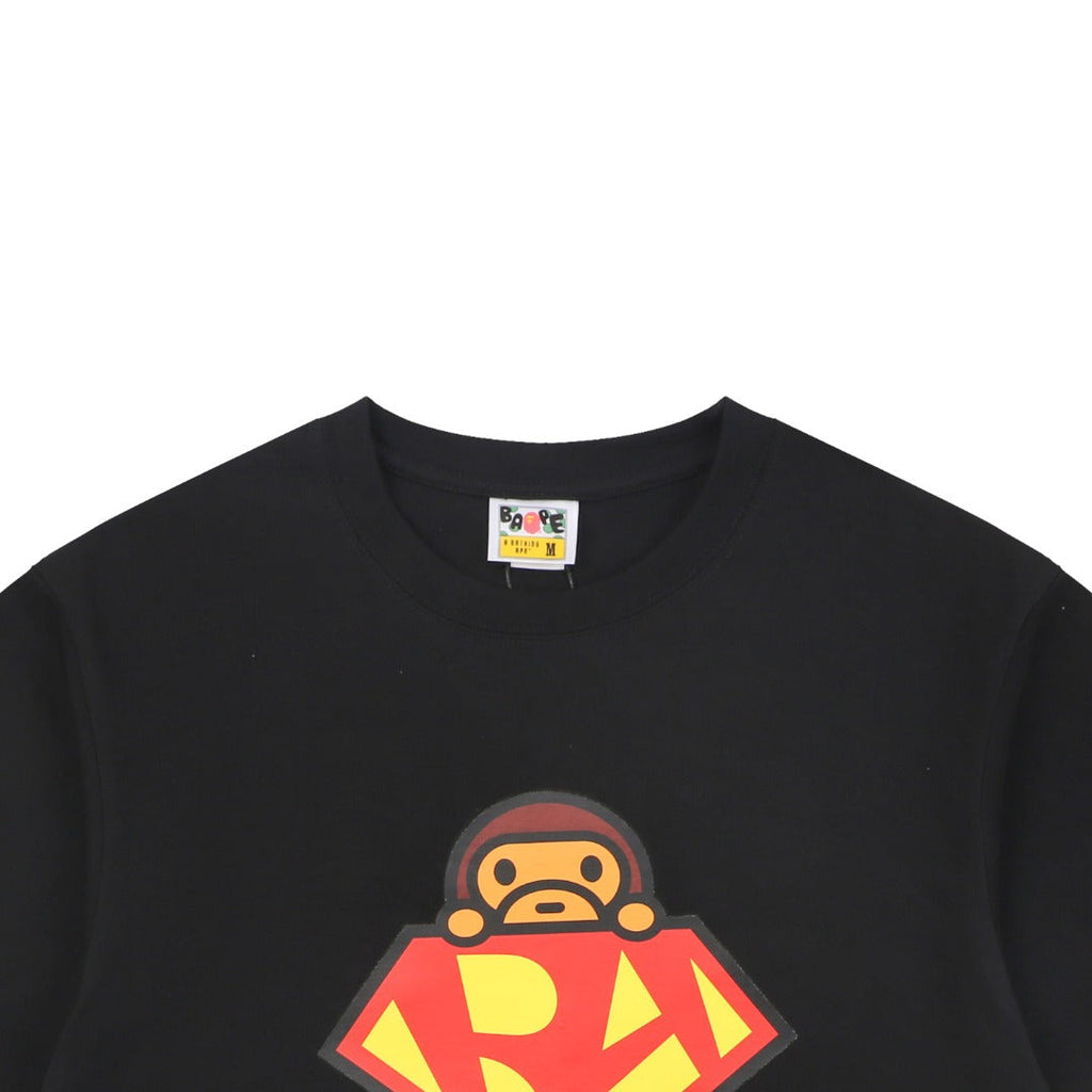 BAPE Baby Milo Superman Print Short Sleeve Tee — Black