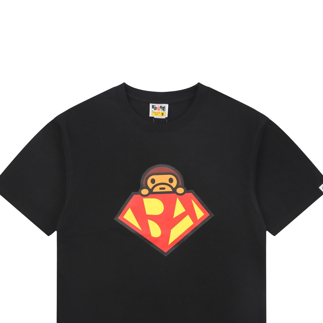 BAPE Baby Milo Superman Print Short Sleeve Tee — Black
