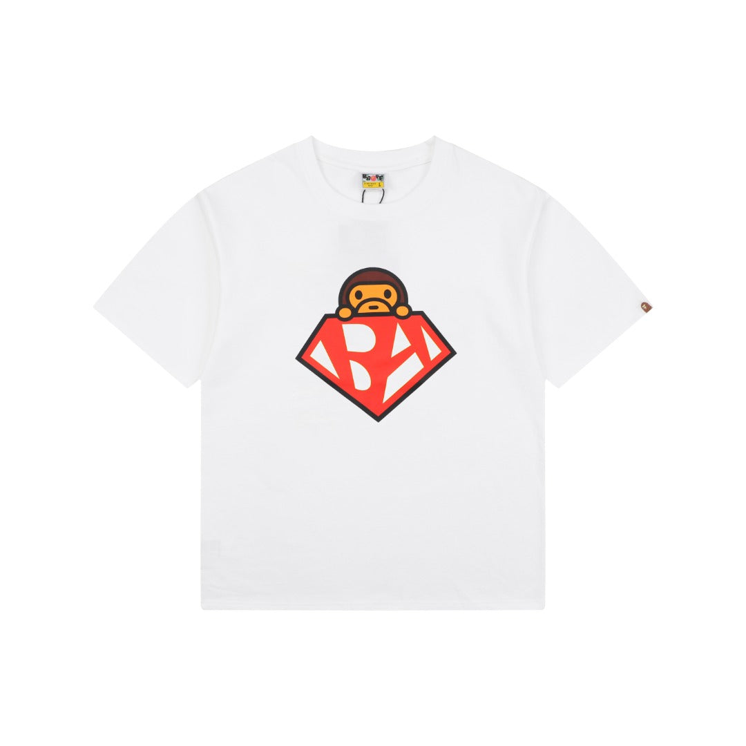 BAPE Baby Milo Superman Print Short Sleeve Tee — White