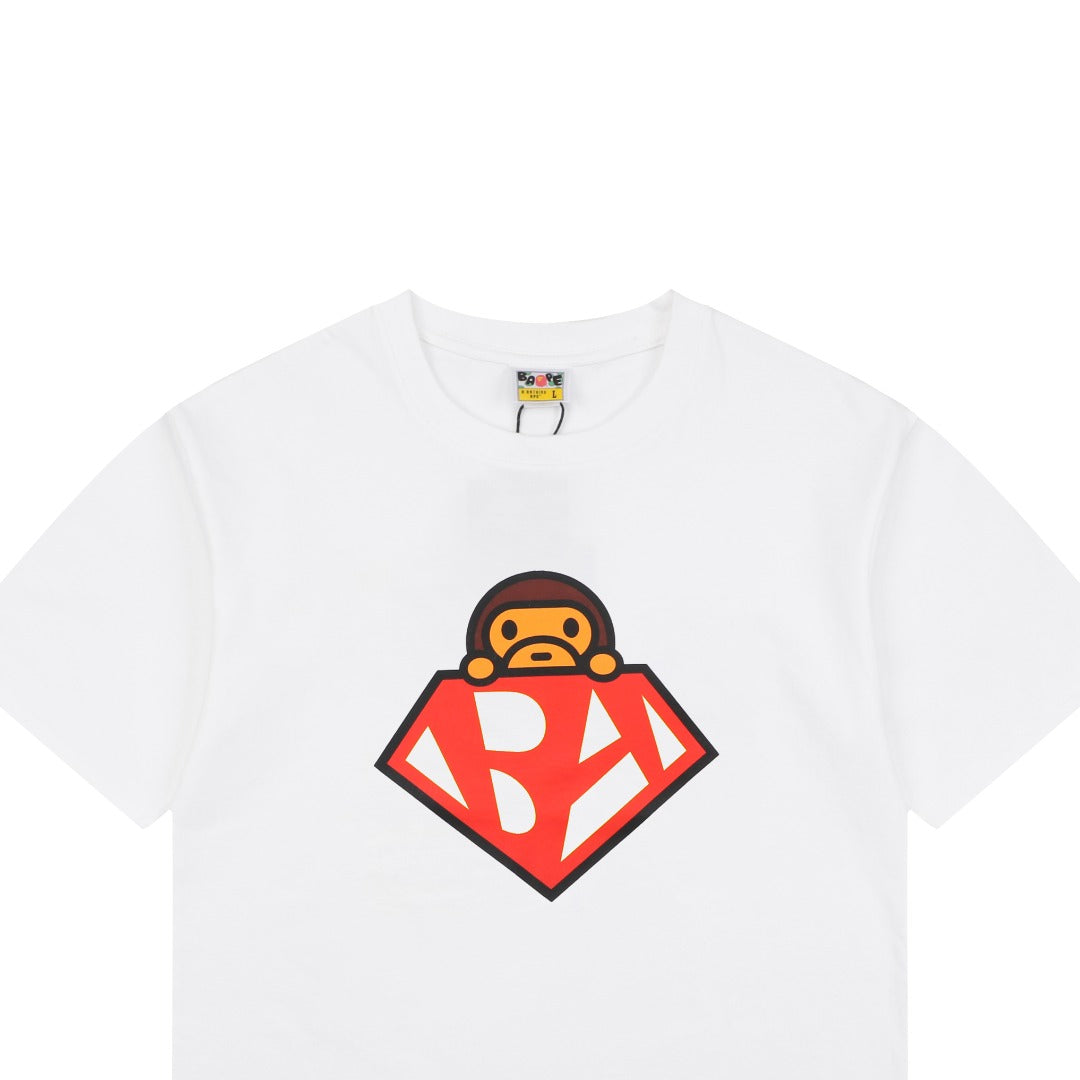BAPE Baby Milo Superman Print Short Sleeve Tee — White