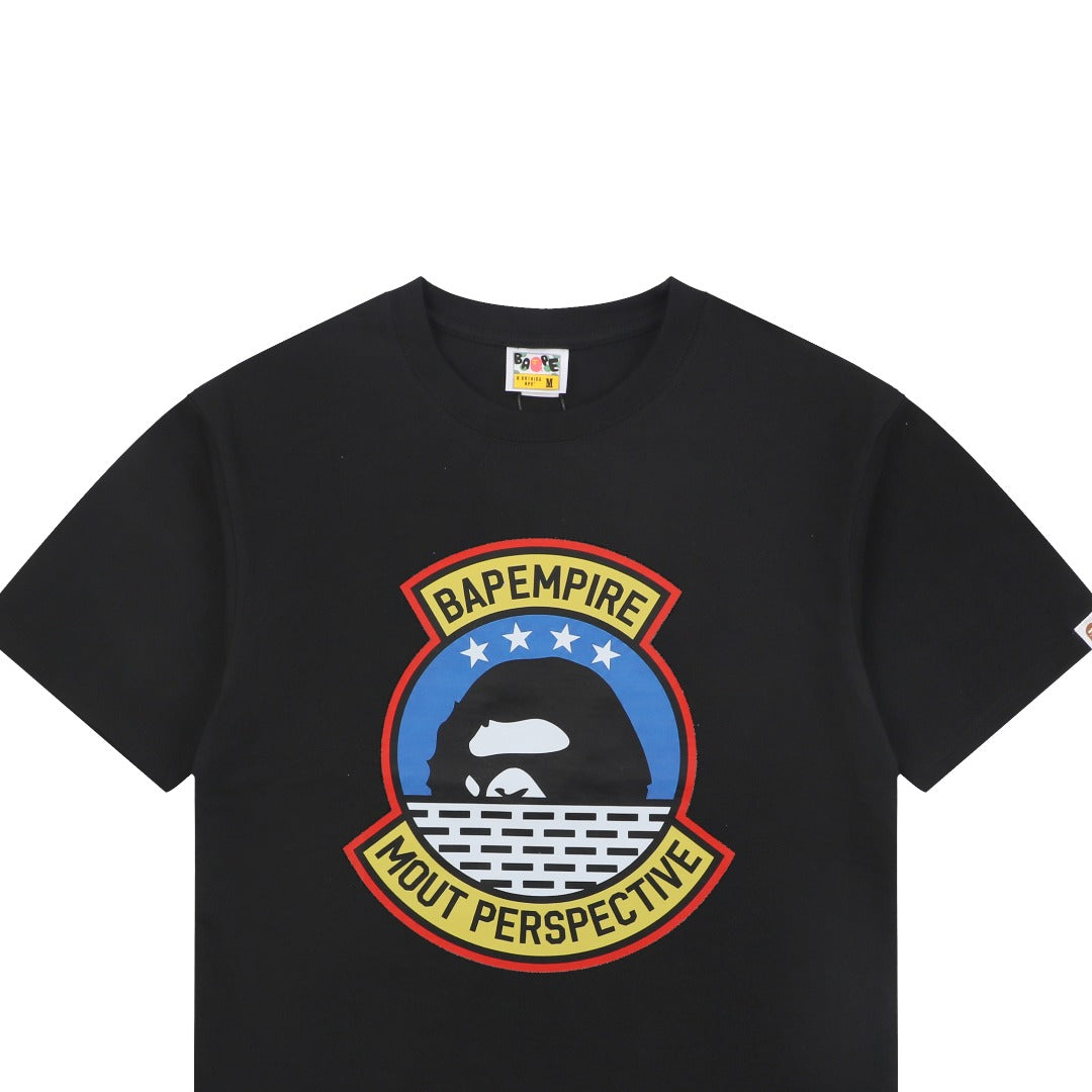 BAPE Empire Military Ape Head Badge Print Short Sleeve Tee — White