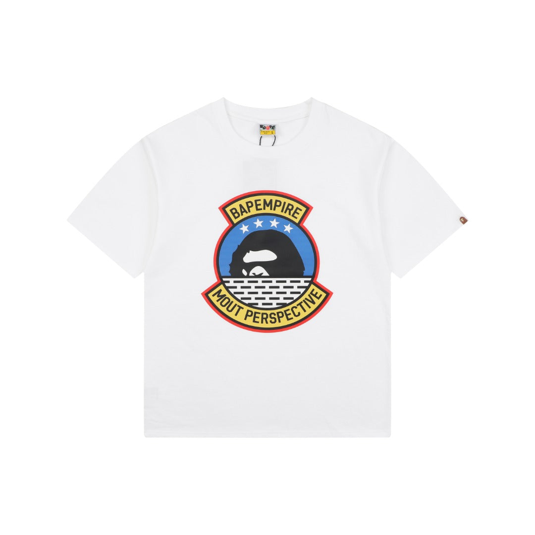 BAPE Empire Military Ape Head Badge Print Short Sleeve Tee — White