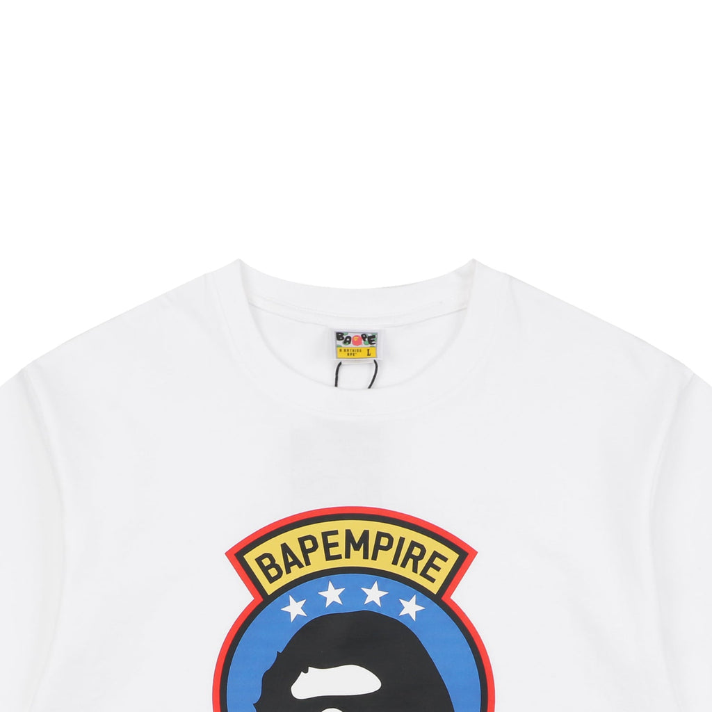 BAPE Empire Military Ape Head Badge Print Short Sleeve Tee — White