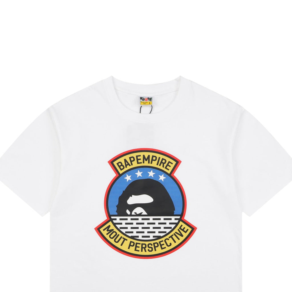 BAPE Empire Military Ape Head Badge Print Short Sleeve Tee — White