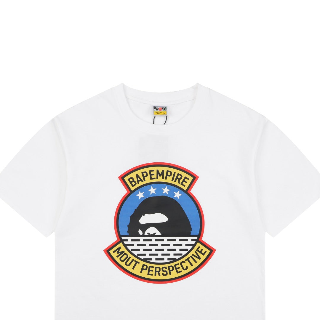 BAPE Empire Military Ape Head Badge Print Short Sleeve Tee — White
