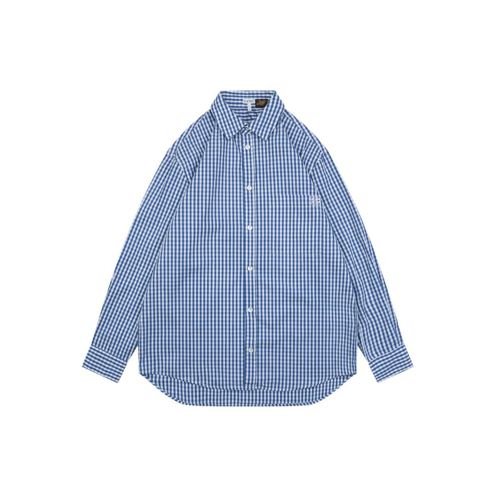 Loewe Anagram Pocket Blue Gingham Long Sleeve Shirt
