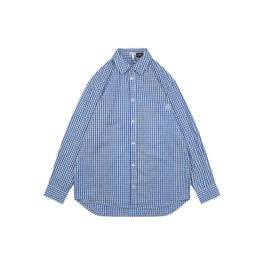 Loewe Anagram Pocket Blue Gingham Long Sleeve Shirt