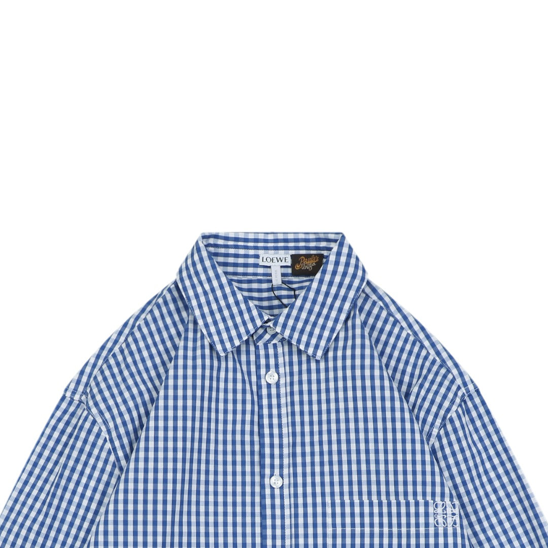 Loewe Anagram Pocket Blue Gingham Long Sleeve Shirt