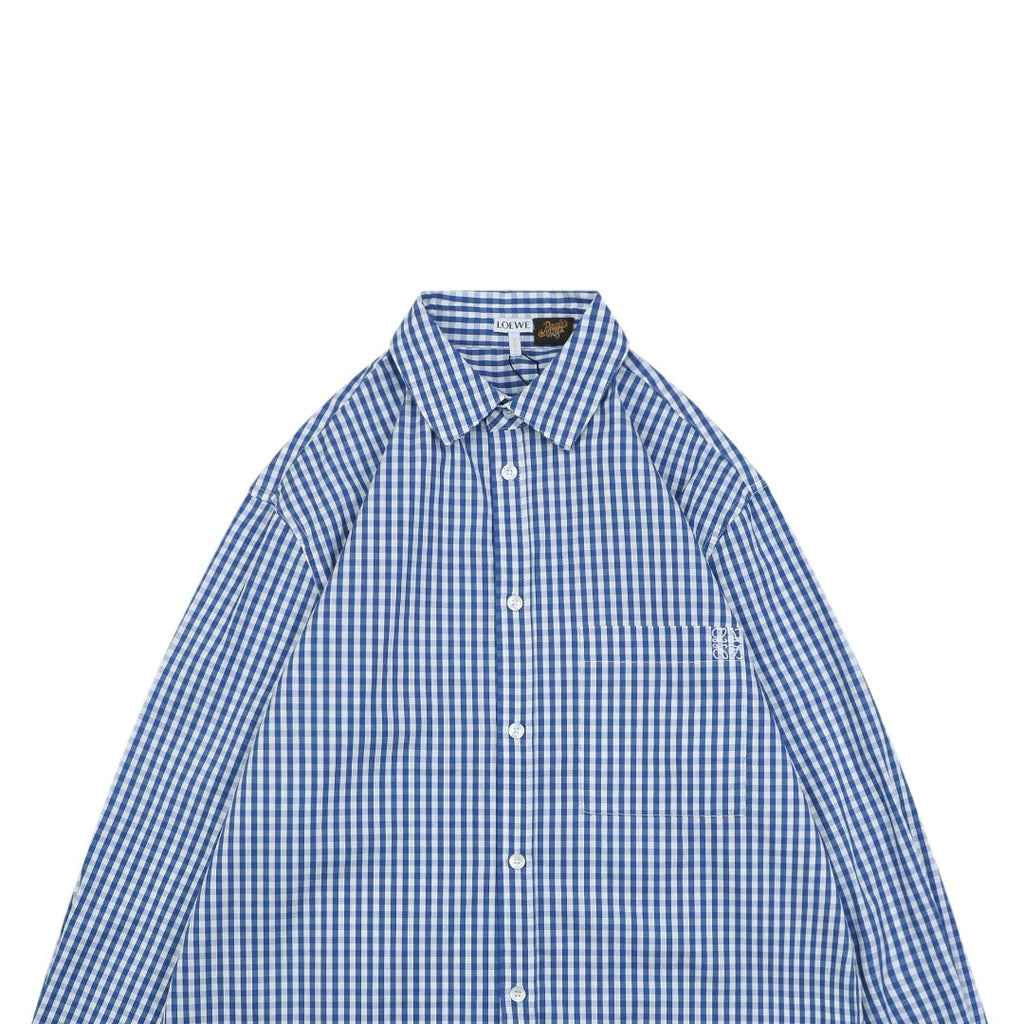 Loewe Anagram Pocket Blue Gingham Long Sleeve Shirt