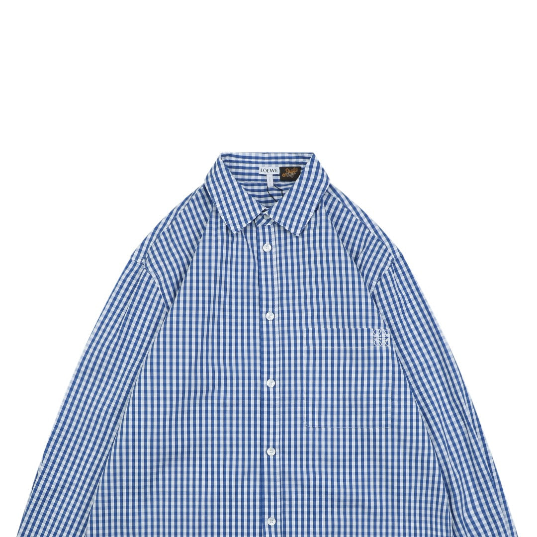Loewe Anagram Pocket Blue Gingham Long Sleeve Shirt