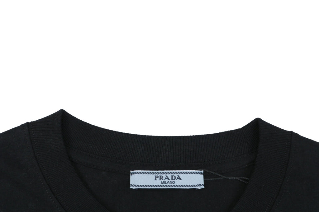 Prada Triangle Logo Stripe Panel Short Sleeve Tee — Black
