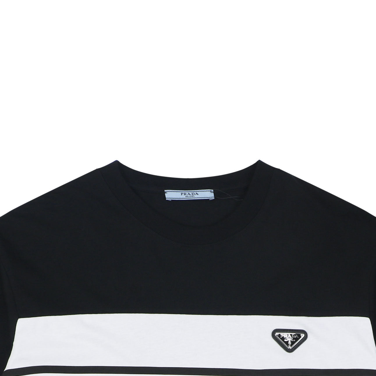 Prada Triangle Logo Stripe Panel Short Sleeve Tee — Black
