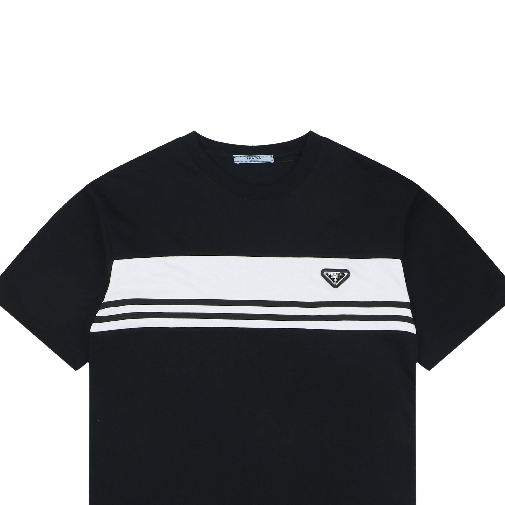 Prada Triangle Logo Stripe Panel Short Sleeve Tee — Black