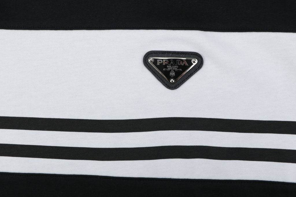 Prada Triangle Logo Stripe Panel Short Sleeve Tee — Black