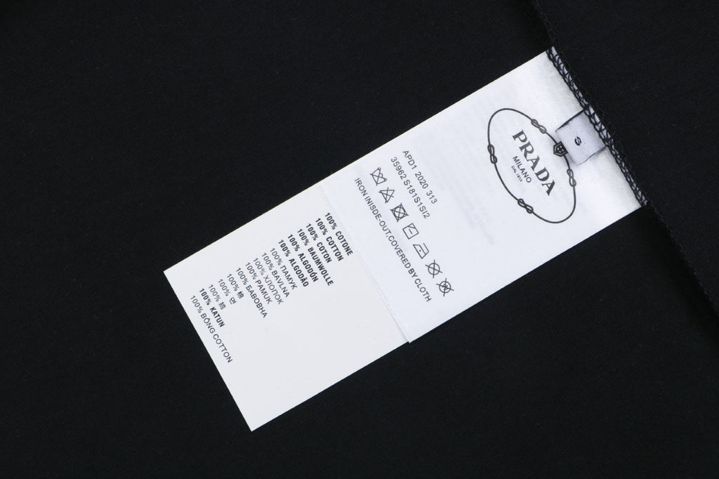 Prada Triangle Logo Stripe Panel Short Sleeve Tee — Black