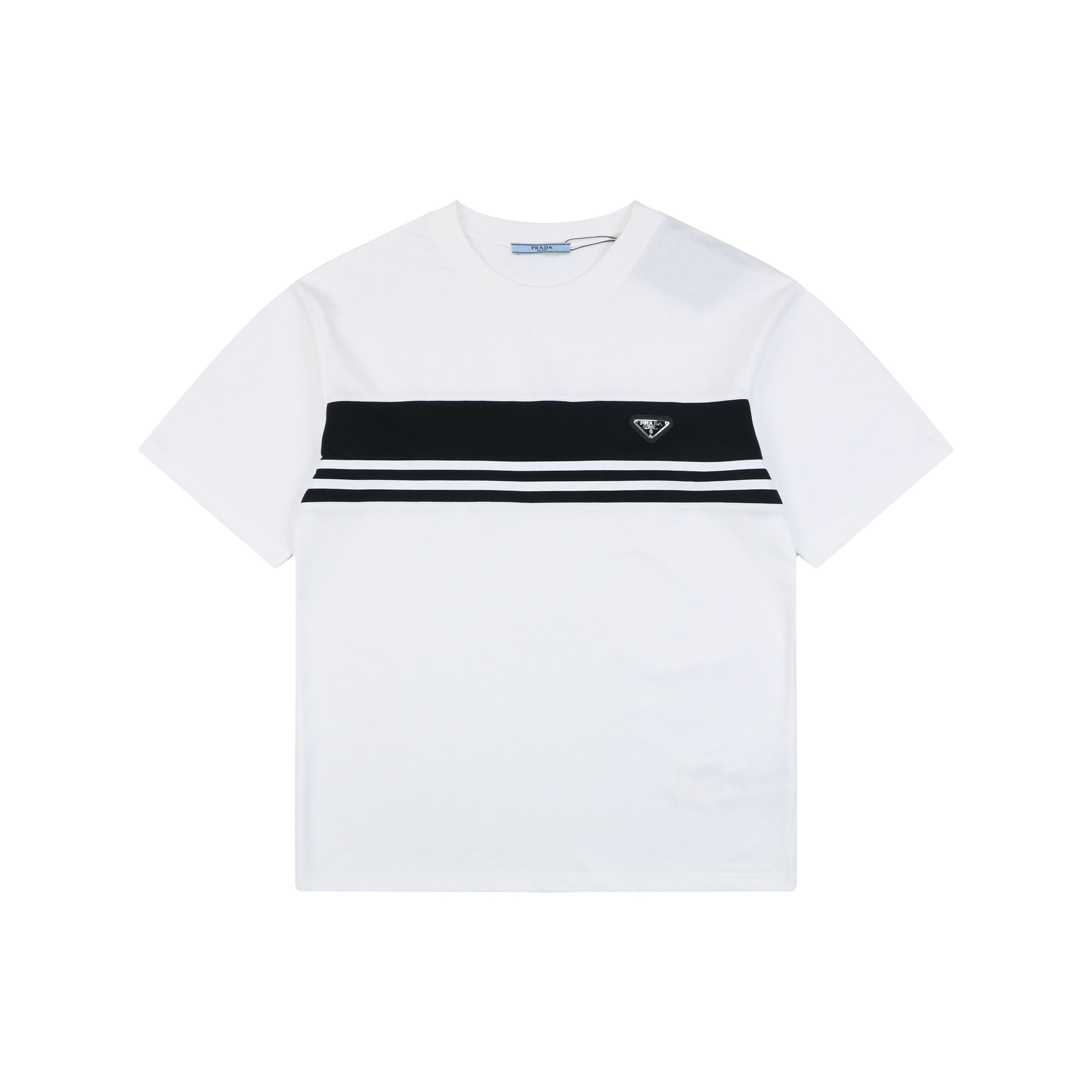 Prada Triangle Logo Stripe Panel Short Sleeve Tee — White